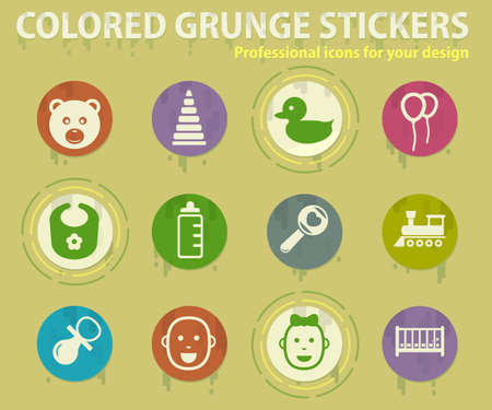 Baby toys colored grunge icons with sweats glue for design web and mobile applicationsのイラスト素材