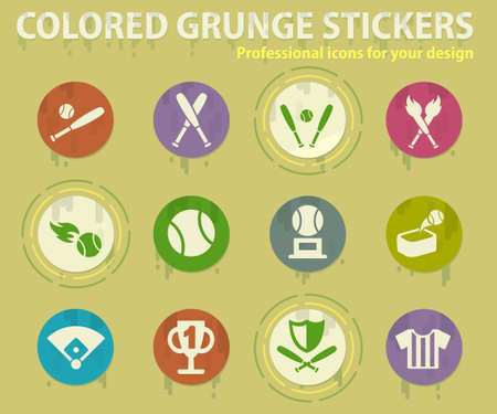 Baseball colored grunge icons with sweats glue for design web and mobile applicationsのイラスト素材