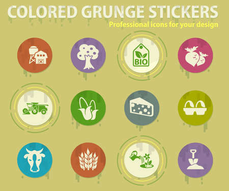 Agricultural colored grunge icons with sweats glue for design web and mobile applicationsのイラスト素材