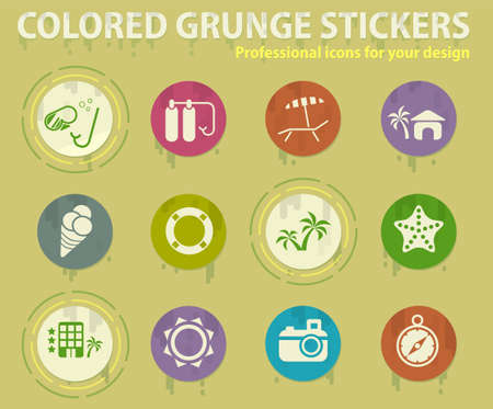 Relaxing on the beach colored grunge icons with sweats glue for design web and mobile applicationsのイラスト素材