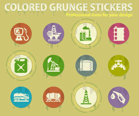 Oil and petrol industry objects colored grunge icons with sweats glue for design web and mobile applicationsのイラスト素材