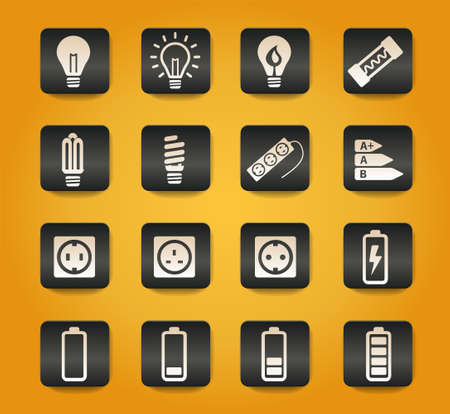 Electricity symbols on black buttons on yellow backgroundのイラスト素材