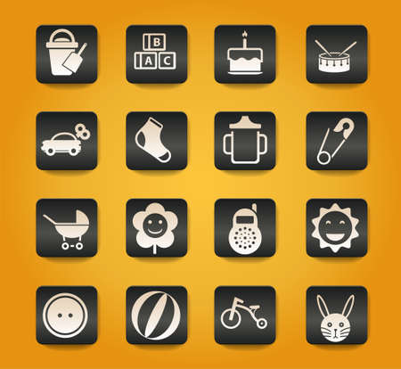 baby symbols on black buttons on yellow backgroundのイラスト素材