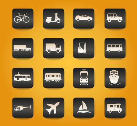 Transportation symbols on black buttons on yellow backgroundのイラスト素材