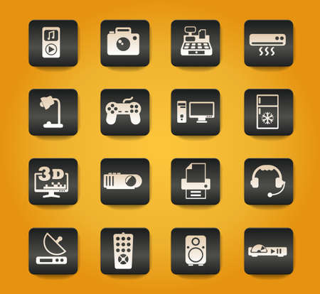 electronics supermarket symbols on black buttons on yellow backgroundのイラスト素材