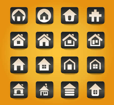 Home symbols on black buttons on yellow backgroundのイラスト素材