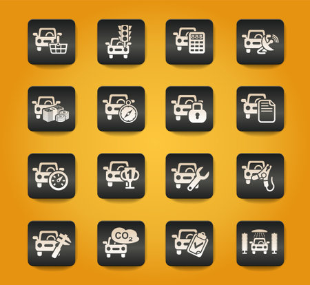 car service symbols on black buttons on yellow backgroundのイラスト素材