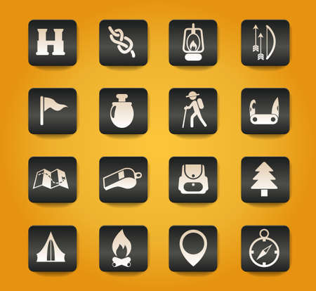 day of scouts symbols on black buttons on yellow backgroundのイラスト素材