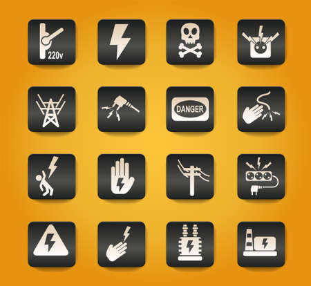 high voltage symbols on black buttons on yellow backgroundのイラスト素材
