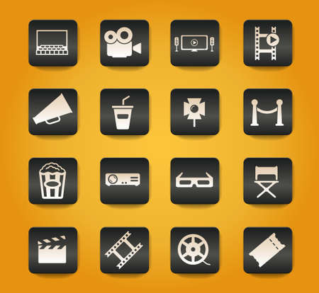 Cinema symbols on black buttons on yellow backgroundのイラスト素材