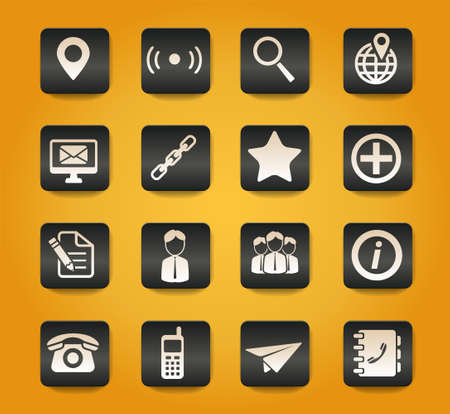 Contacts symbols on black buttons on yellow backgroundのイラスト素材