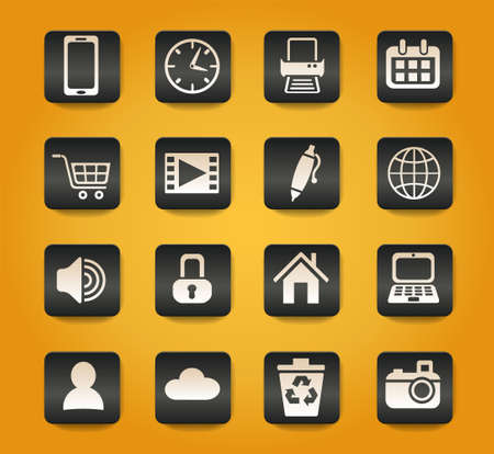 blog symbols on black buttons on yellow backgroundのイラスト素材