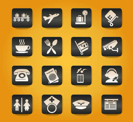 Airport symbols on black buttons on yellow backgroundのイラスト素材