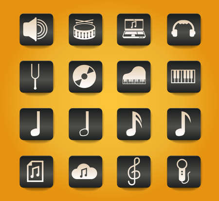 music symbols on black buttons on yellow backgroundのイラスト素材