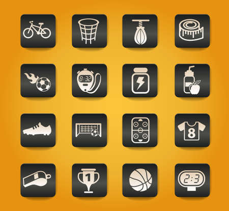 sport symbols on black buttons on yellow backgroundのイラスト素材
