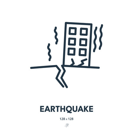 Earthquake Icon. Magnitude, Seismology, Aftershocks. Editable Stroke. Simple Vector Iconのイラスト素材
