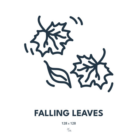 Falling Leaves Icon. Leaf, Autumn, Fall. Editable Stroke. Simple Vector Iconのイラスト素材