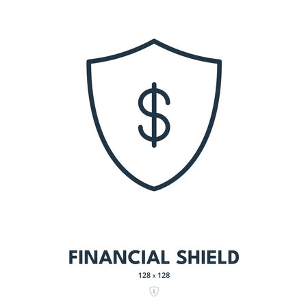 Financial Shield Icon. Security, Money, Safety. Editable Stroke. Simple Vector Iconのイラスト素材