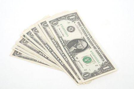 Isolated one dollar banknotes on a white background