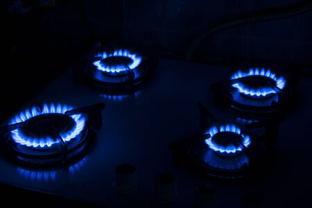 Gas Burners in the darkの写真素材