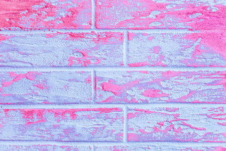 Pink or purple and light blue abstract paint pattern surface brick wall texture background.の写真素材