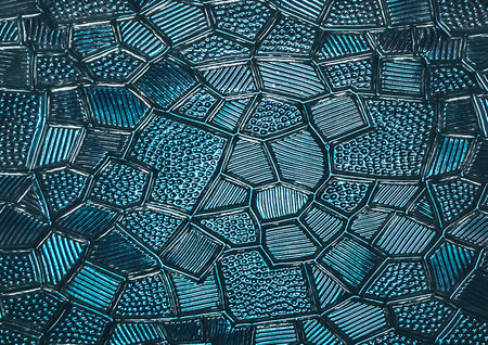 Blue glass surface with abstract mosaic pattern texture background.