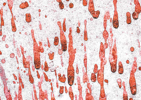 Splashes of red paint flow down the old concrete wall, blood background concept.の写真素材