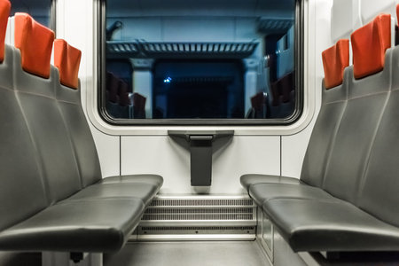 Electric train stadler modern interior with leather seats.