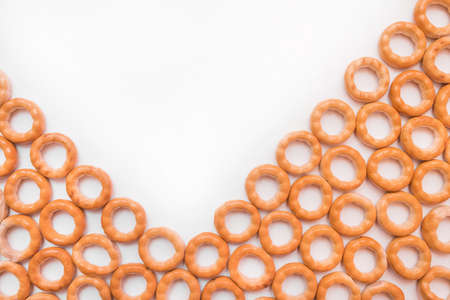 Bagels snack or drying bagels isolated on white background, copy space, mock up.の写真素材