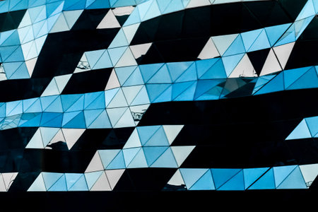 Glass window exterior of the facade of the modern urban shopping center architecture residental...