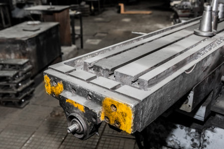 Part of an old horizontal milling machine of equipment and tools for metalworking in the workshop of...