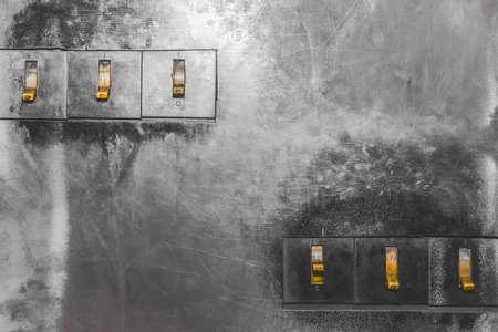 Old electrical panel box with automatic buttons control panel.の写真素材