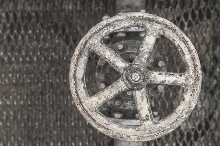 Old valve for opening or shutting down pipeline for fuel oil chemical tanks in an abandoned...