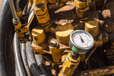 Pressure Gauge Control Valve Pressure and Power System Pump Construction Industrial Equipment.