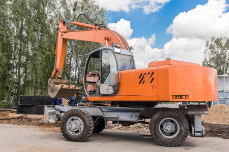 Excavator Heavy Industrial Machine Digging Equipment Excavation Work Industry on Construction Site.