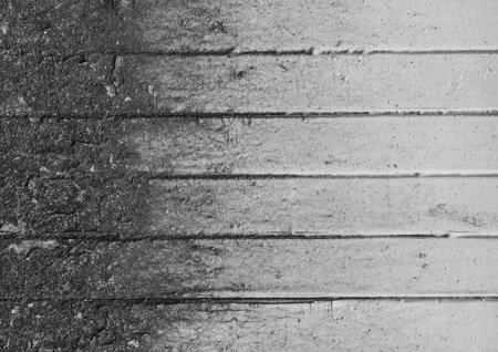 Board dirty old weathered surface with white paint. Wood fence texture obsolete background.
