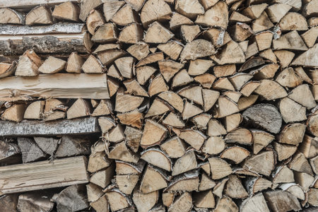 Firewood Stack Storage Wood Materials Chopped Tree Rural Pile.