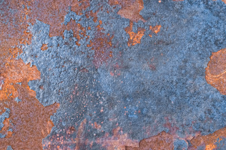 Old colored obsolete metal rusty texture steel blue and brown background.