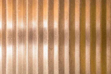 Corrugated Gray Metal Silver Pattern Steel White Texture Iron Background With Sunlight Orange Glare...