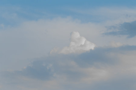 Soft evening grey-blue sky clouds air atmosphere weather background nature.