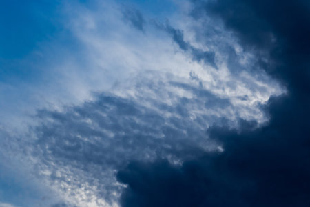 Dark blue sky nature white clouds background weather wind air atmosphere.