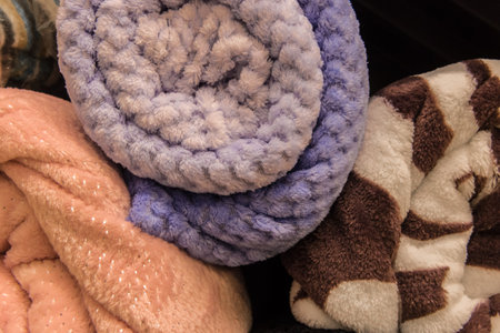 A set of different colorful fabric materials vintage textile cloth plaid packed.の写真素材