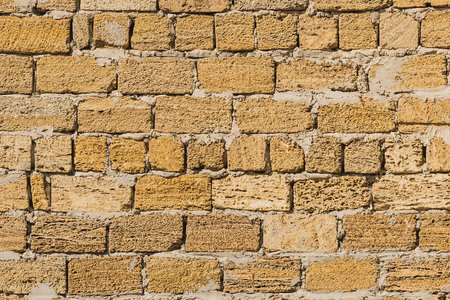 Shell brick wall texture stone background, building limestone sand facade.の写真素材