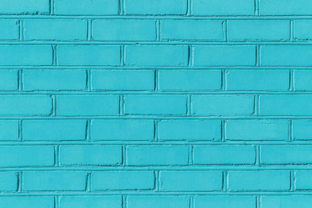 Blue light aqua color marine paint on brick wall texture background abstract.