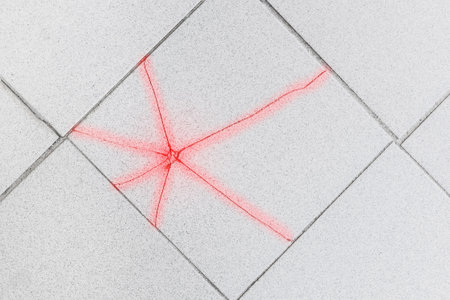 Gray cracked tile repair broken floor background, renovation concept.の写真素材