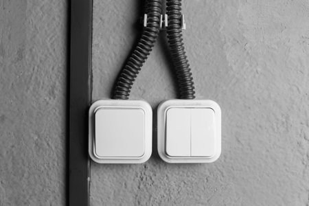 Light switch toggle power press button energy off electricity turn electric wall.