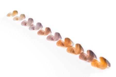 Miscellaneous various samples color palette dye coloring hair shade tint set design on white background, isolated.の写真素材