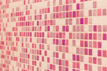Mosaic Square Ceramic Tiles Light Pink Color Abstract Bath Pattern Texture Background Bathroom.の写真素材