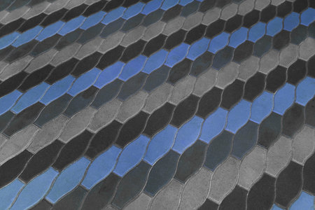 Blue Gray Color Diagonal Pattern Lines Stripes Paving Stone Floor Surface Street Road City Texture...