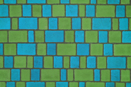 Aquamarine Green Bright Color Pattern Paving Stone Floor Surface Street Road City Texture Background...
